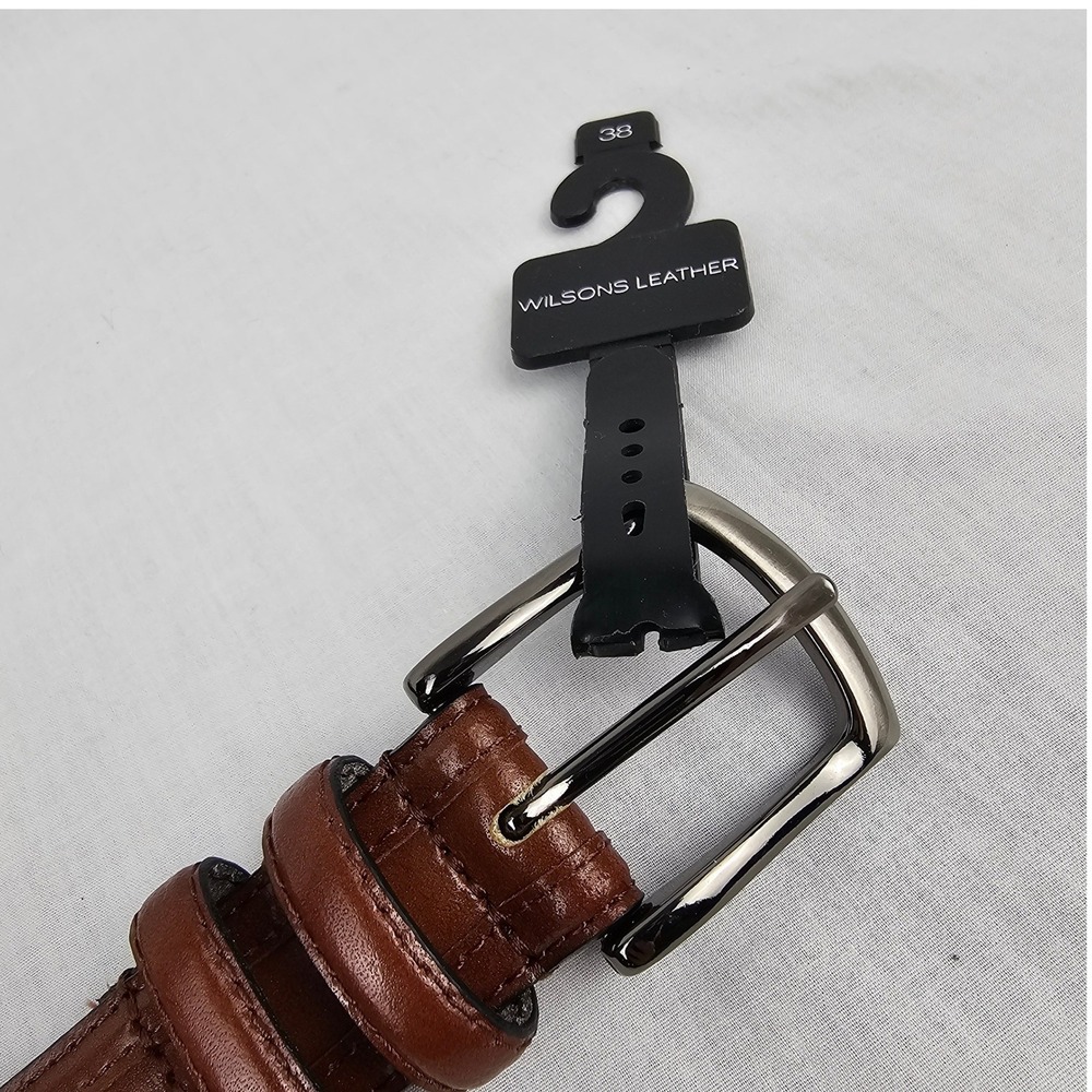 Wilsons Leather Mens Belt 38‎ Cognac Brown Genuine Leather Dress Buckle 1143 NEW